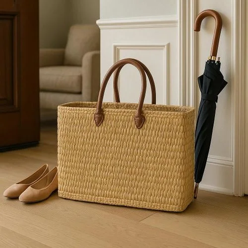 Panier Marocain Artisanal avec Anses en Cuir – Fabriqué au Maroc