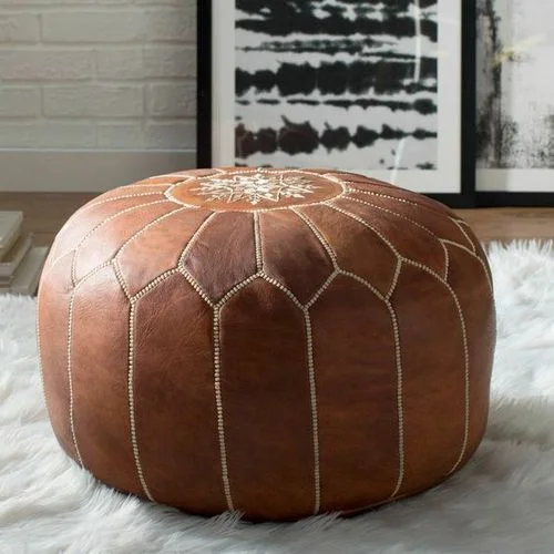 Pouf Traditionnel en Cuir Marocain