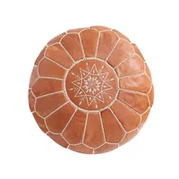 Authentique Pouf Marocain en Cuir Naturel - Marron Caramel / Cognac