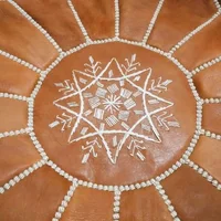 Authentique Pouf Marocain en Cuir Naturel - Marron Caramel / Cognac