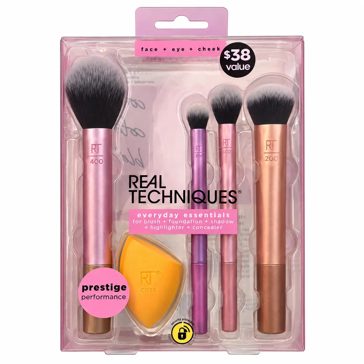 Real Techniques Everyday Essentials Brush Set + Sponge – مجموعة فرش Real Techniques اليومية الأساسية مع إسفنجة المكياج