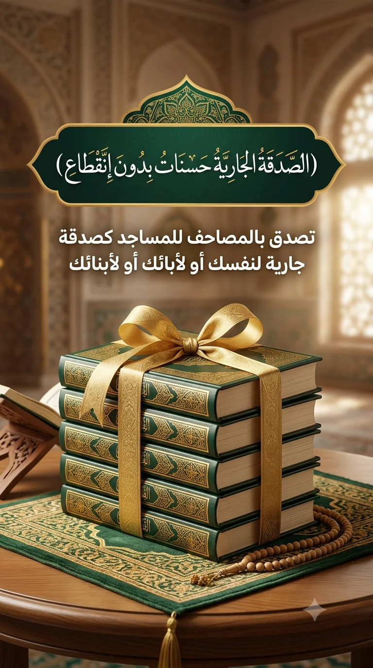 صدقة جارية . تصدق بالمصاحف للمساجد