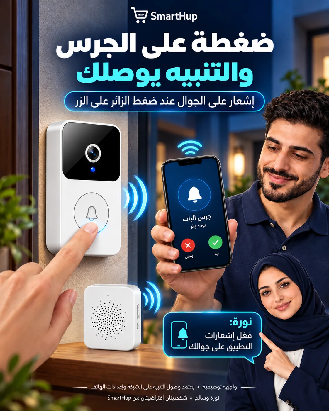 جرس باب ذكي بكاميرا Wi‑Fi M8 مع محادثة ثنائية ورؤية ليلية