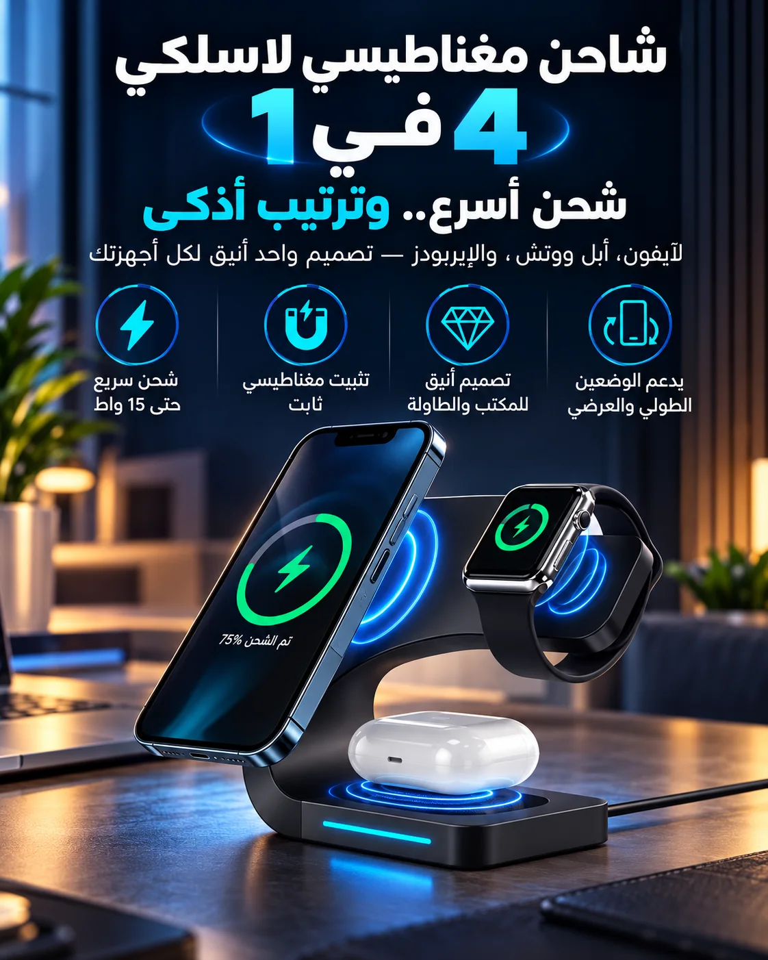 محطة شحن مغناطيسية 4 في 1