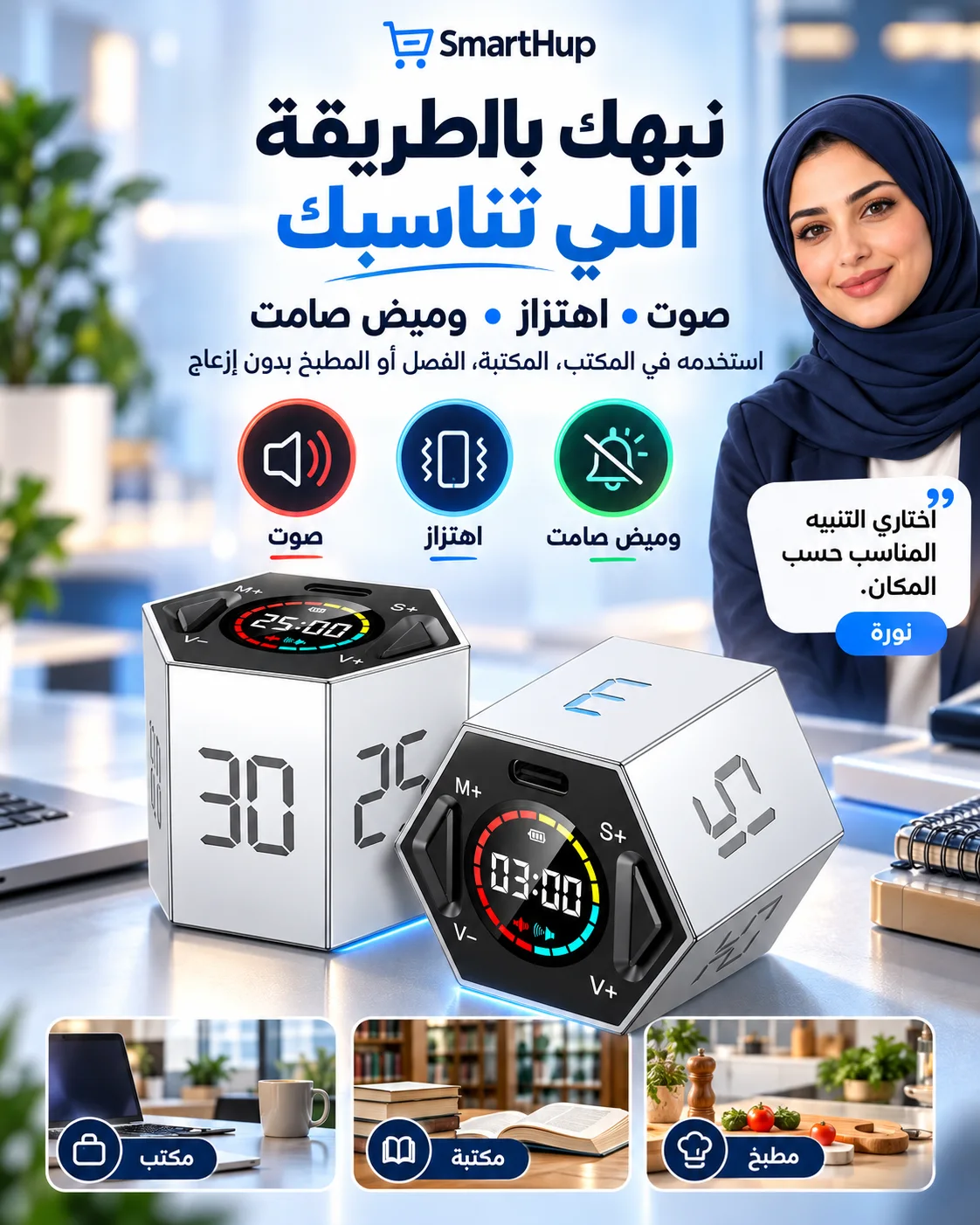 أنماط التنبيه: الصوت والاهتزاز والوميض الصامت