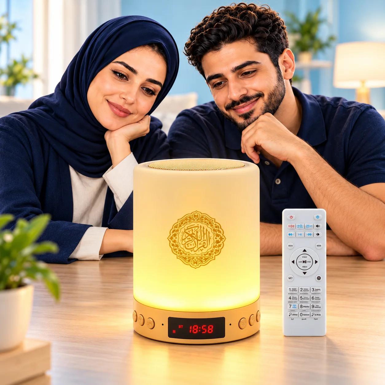 سماعة القرآن بإضاءة ليلية ولمس وريموت — بلوتوث قابلة للشحن