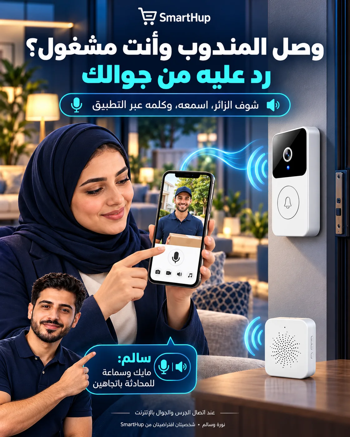 جرس باب ذكي بكاميرا Wi‑Fi M8 مع محادثة ثنائية ورؤية ليلية