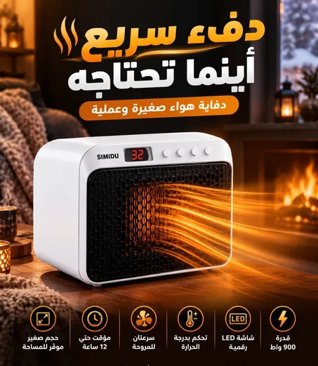 مع دفاية SIMIDU العصرية! ❄️🔥👑 دفاية هواء صغيرة بحجمها… جبّارة بميزاتها! 👑