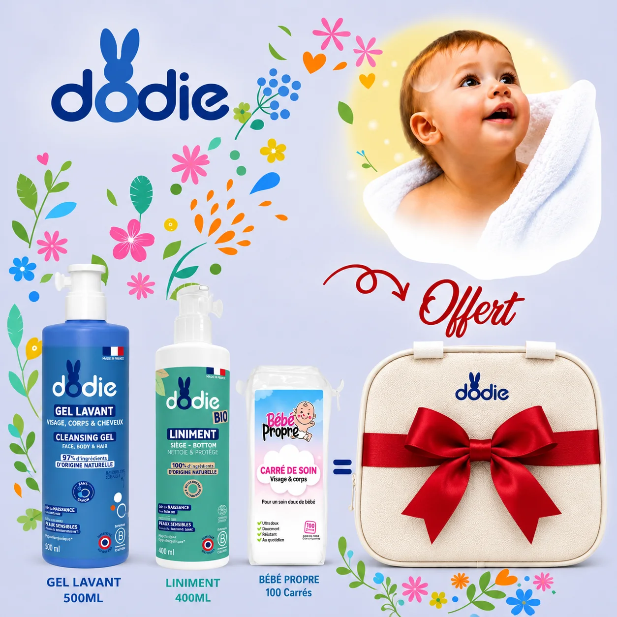 Pack Gel lavant 500 ML Liniment 400ml Bébé Propre  & Sac à langer Offerte
