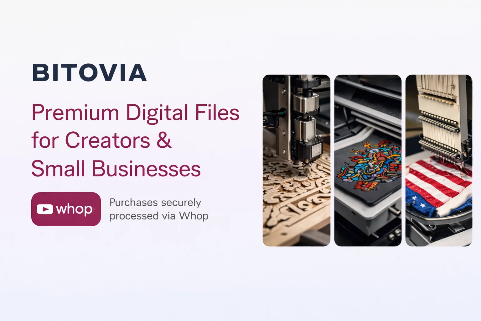 We offer high-quality CNC files, DTF designs, and embroidery files for creators and small businesses who want reliable, ready-to-use digital products. Bitovia is built to showcase our collection and direct customers to our official Whop store, where purchases are processed securely and files are delivered instantly. We focus on quality, simplicity, and designs that help you create faster with confidence.