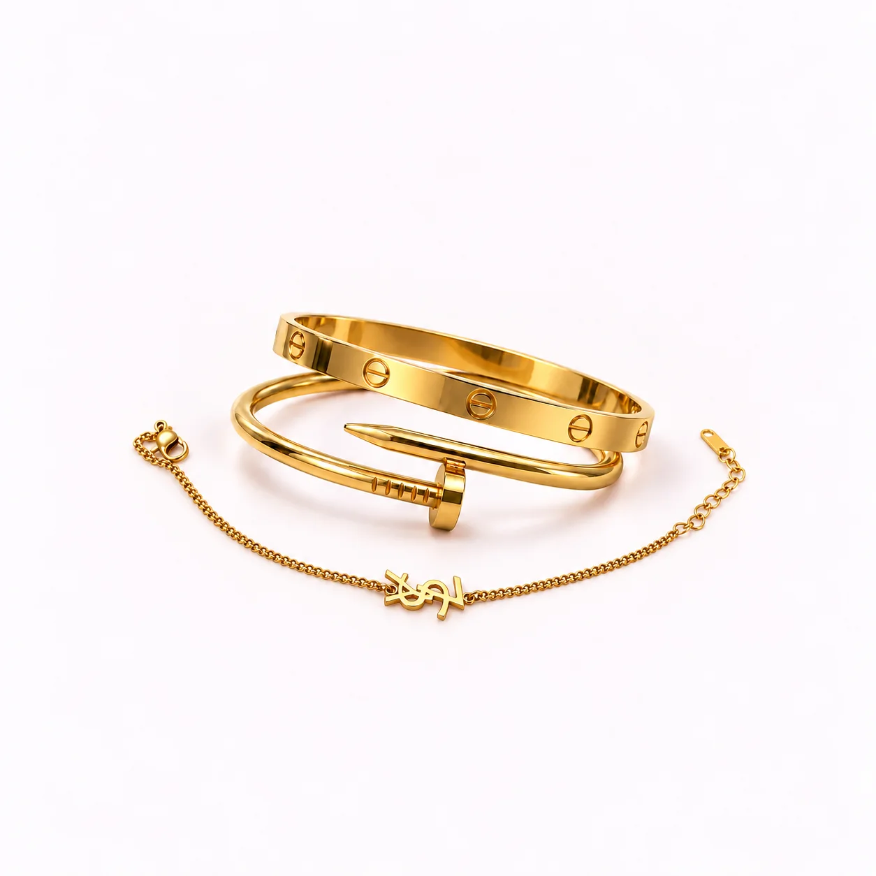 Ensemble Trio Allure – 3 Bracelets Dorés en Acier Inoxydable