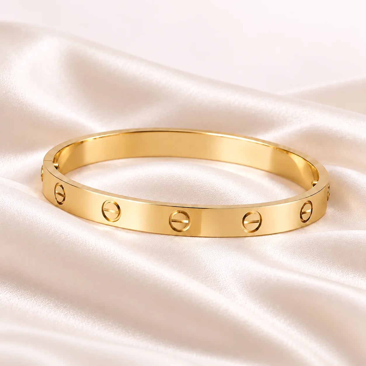 Bracelet Jonc Doré à Motifs Vis