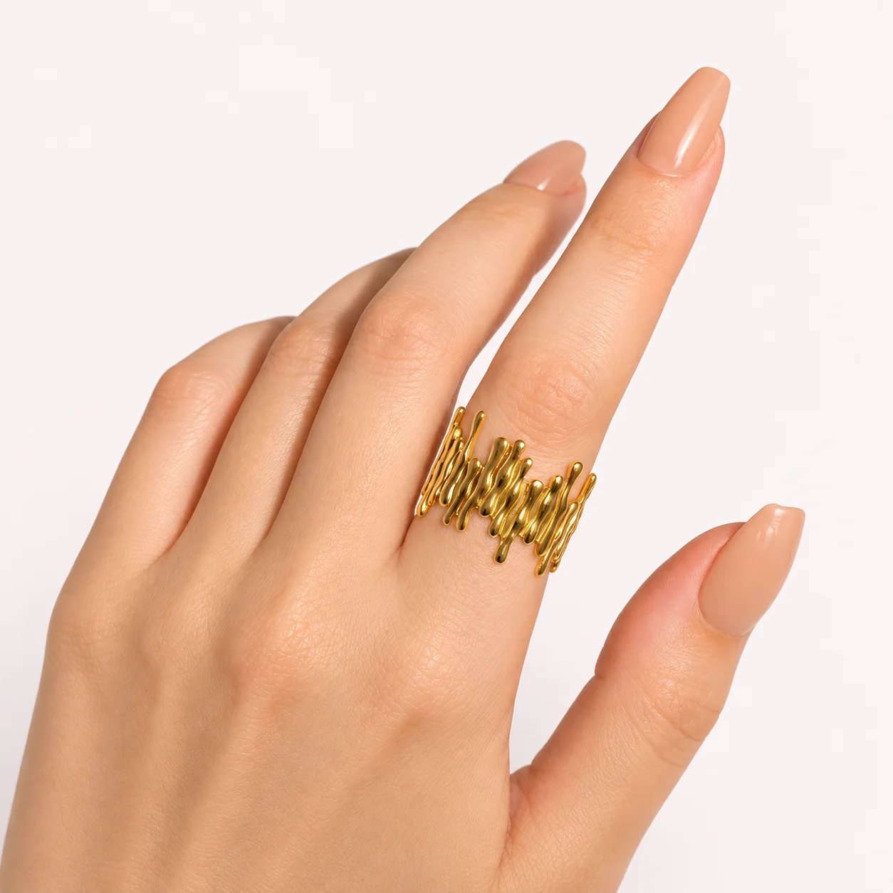Bague Ondes Dorées Ajustable