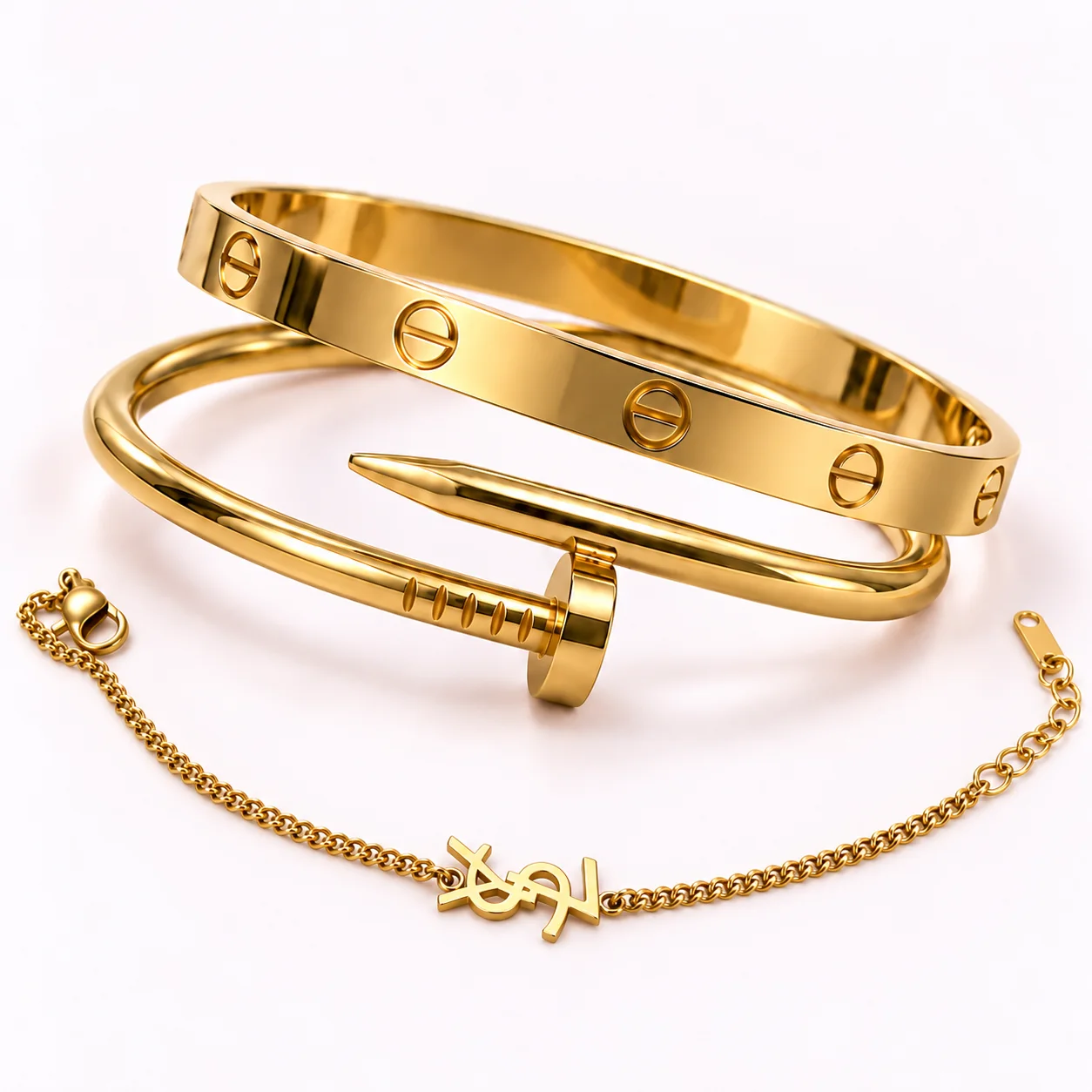 Ensemble Trio Allure – 3 Bracelets Dorés en Acier Inoxydable