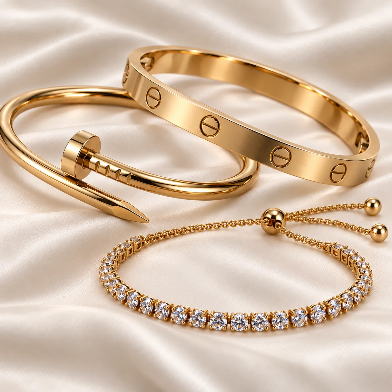Ensemble Trio Lumière – 3 Bracelets Dorés