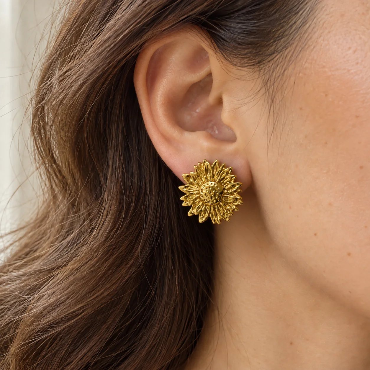 Boucles d’Oreilles Tournesol Dorées