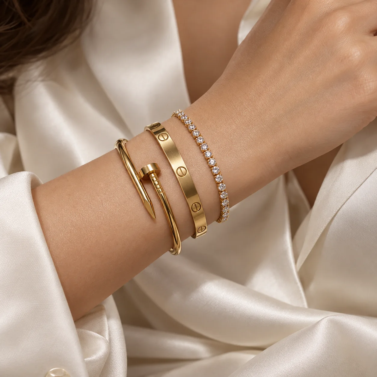 Ensemble Trio Lumière – 3 Bracelets Dorés