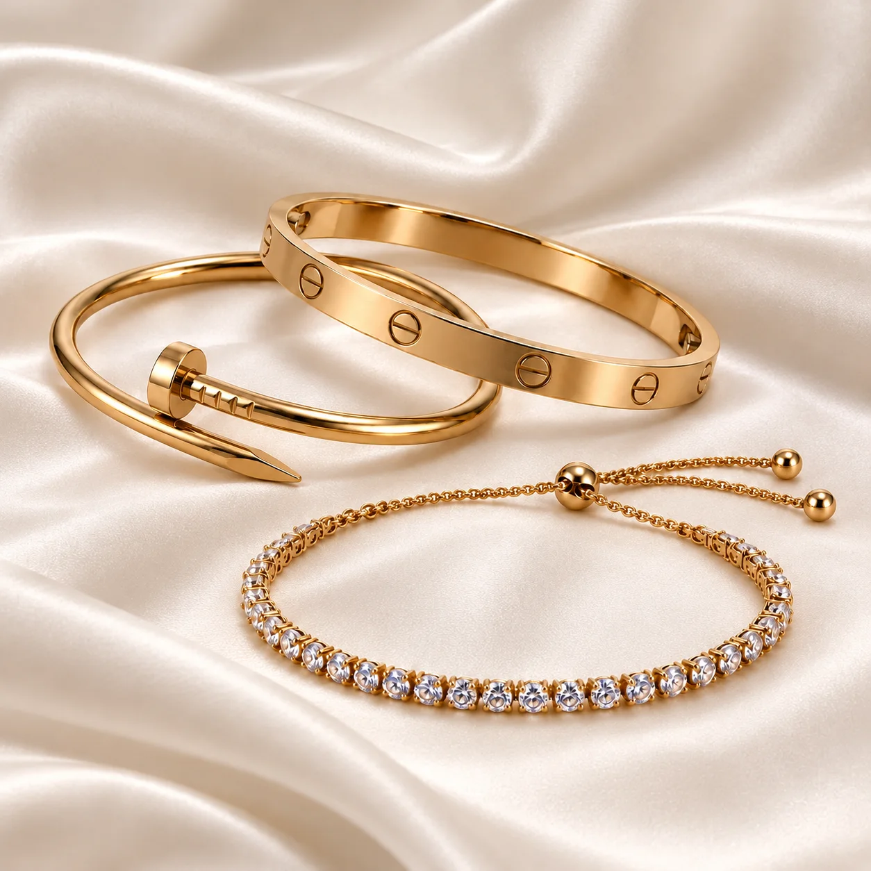 Ensemble Trio Lumière – 3 Bracelets Dorés