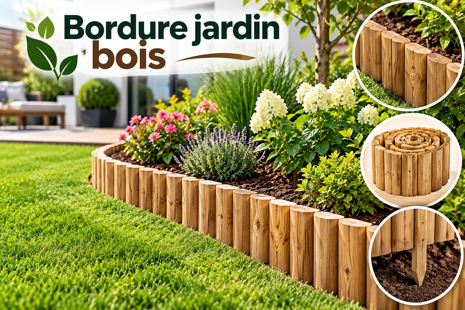 Bordure jardin bois – Bordure en bois pour pelouse et aménagement extérieur