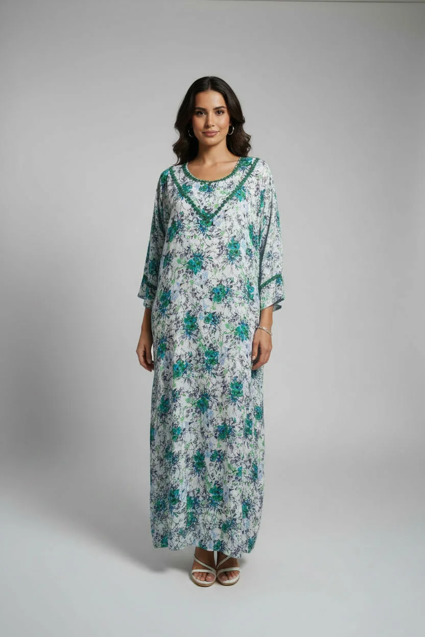 Pyjama en Tissu Khayt – Gandoura d'Intérieur Fluide & Broderie Florale