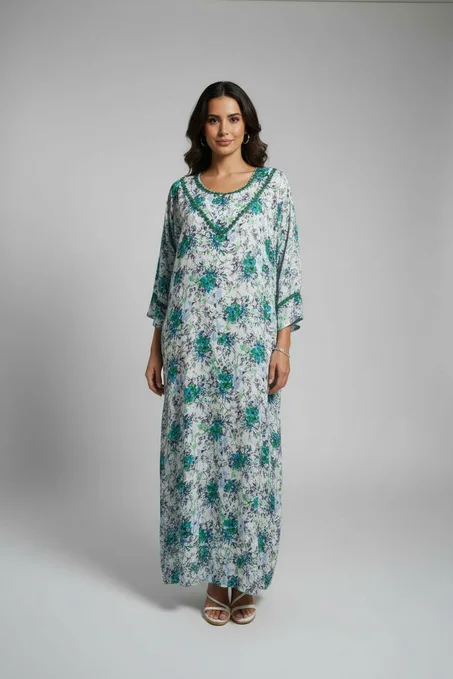 Pyjama en Tissu Khayt – Gandoura d'Intérieur Fluide & Broderie Florale