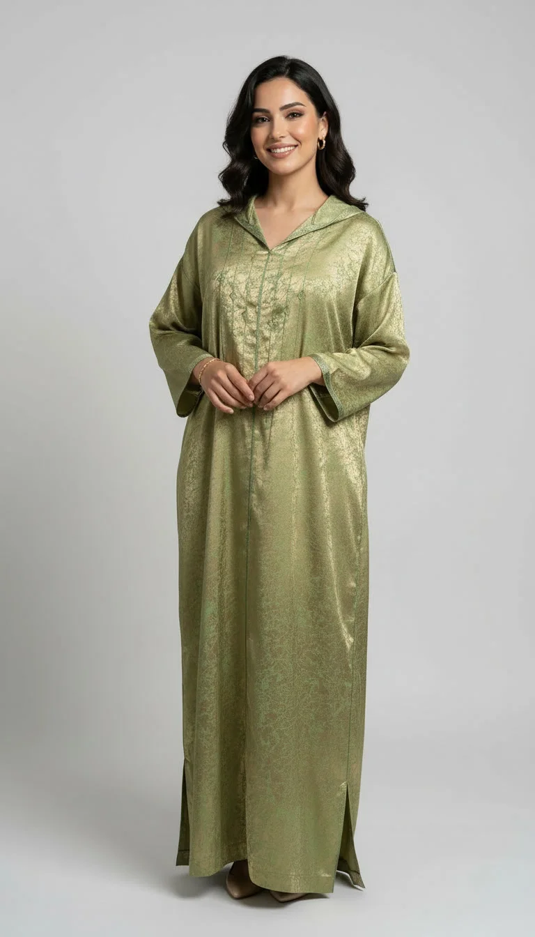 Djellaba Prestige – Tissu Kamkha Brocart & Motif Beldi