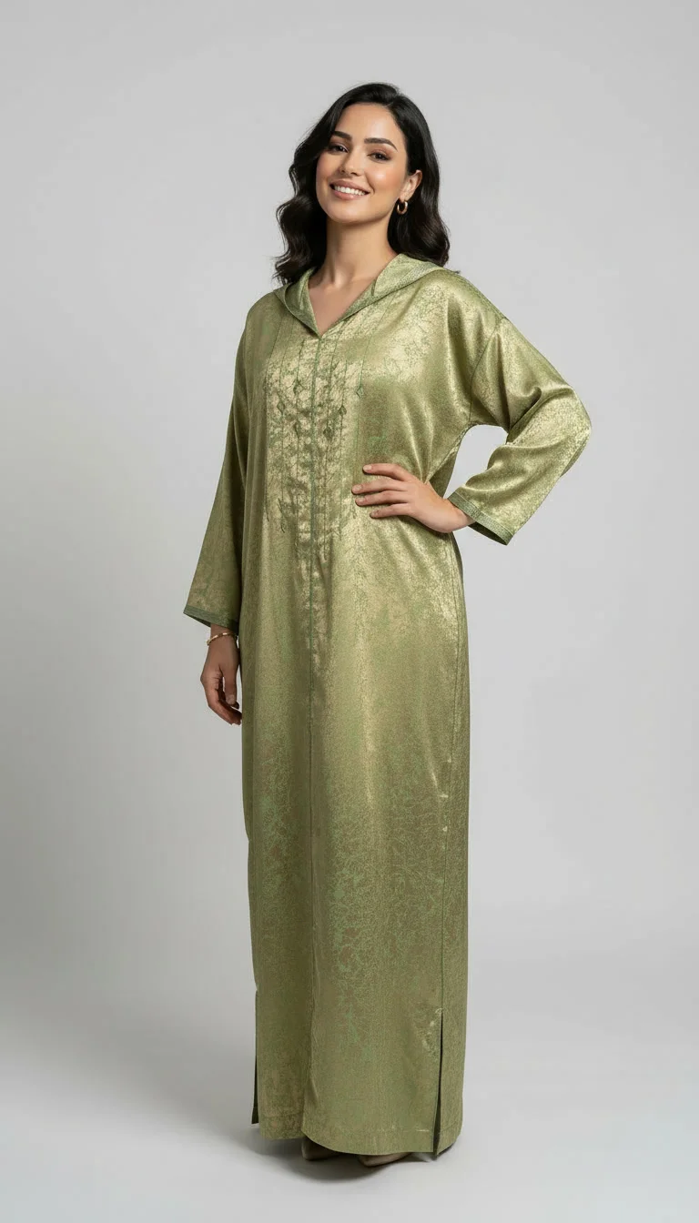 Djellaba Prestige – Tissu Kamkha Brocart & Motif Beldi