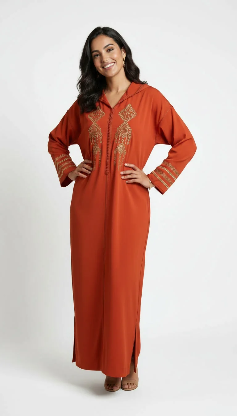 Djellaba en Crêpe de Soie Makhzania – Broderie Dorée