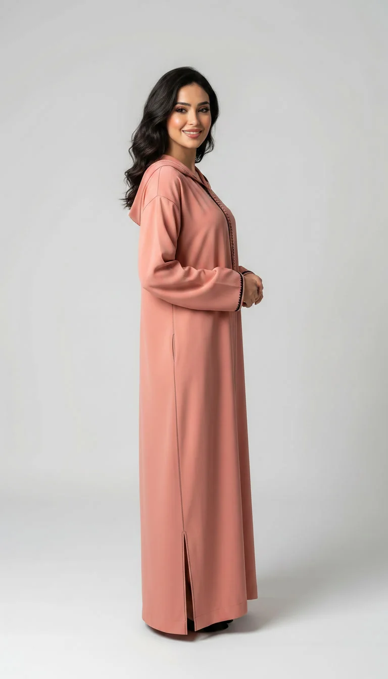 Djellaba Makhzania en Crêpe Roza