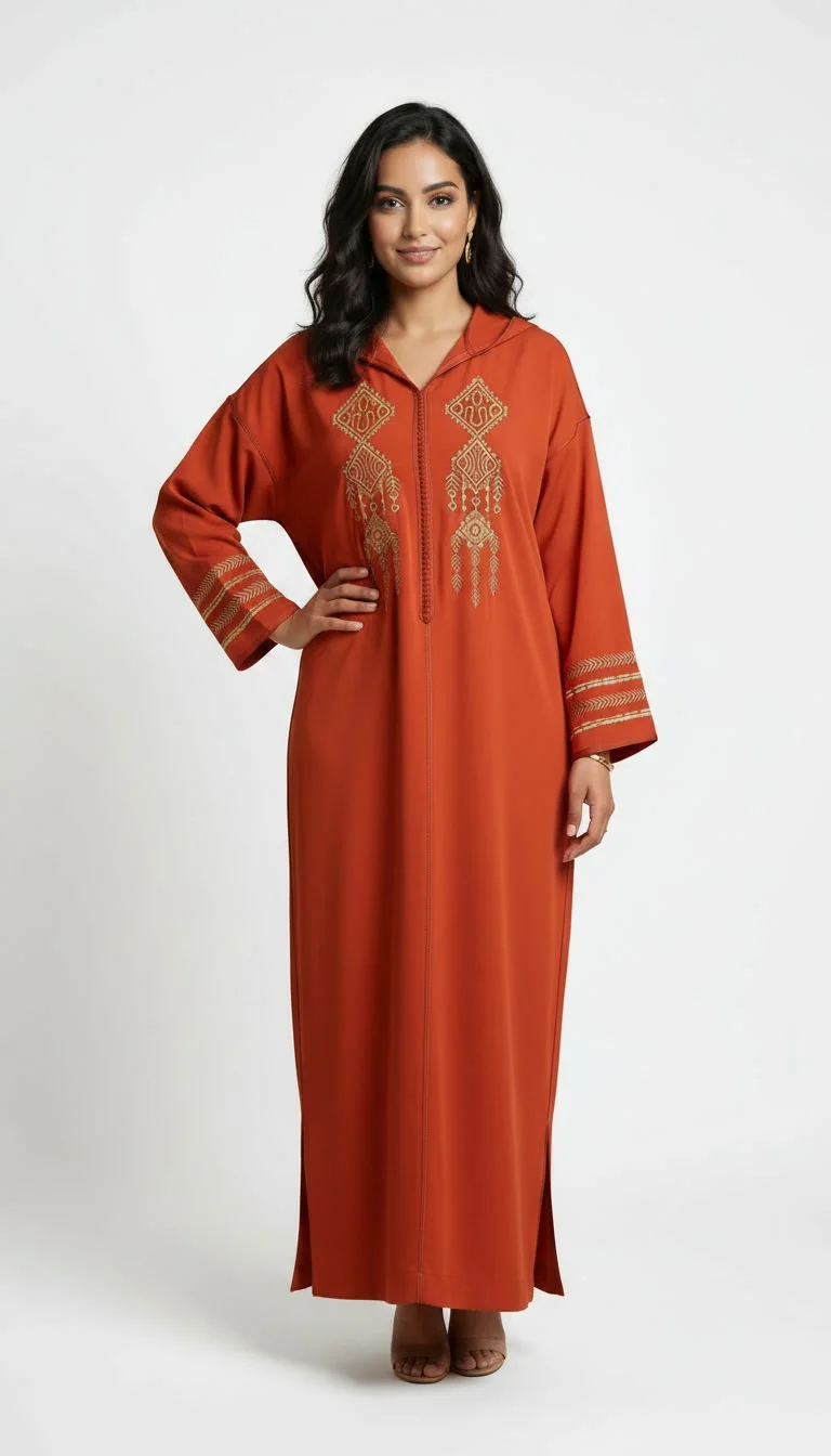 Djellaba en Crêpe de Soie Makhzania – Broderie Dorée
