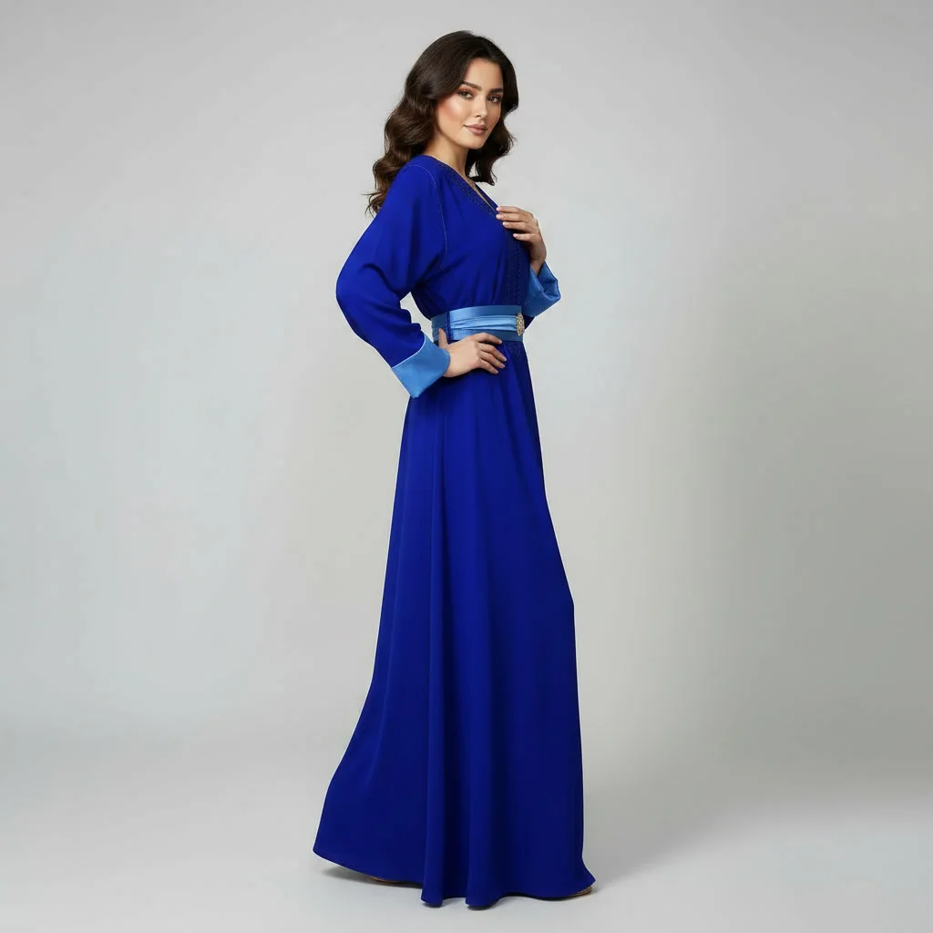 Caftan Moderne avec Ceinture Assortie & Broderies Poitrine