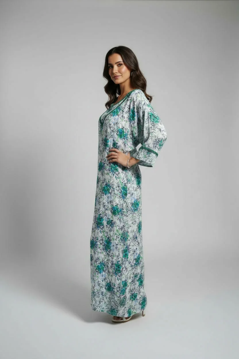Pyjama en Tissu Khayt – Gandoura d'Intérieur Fluide & Broderie Florale