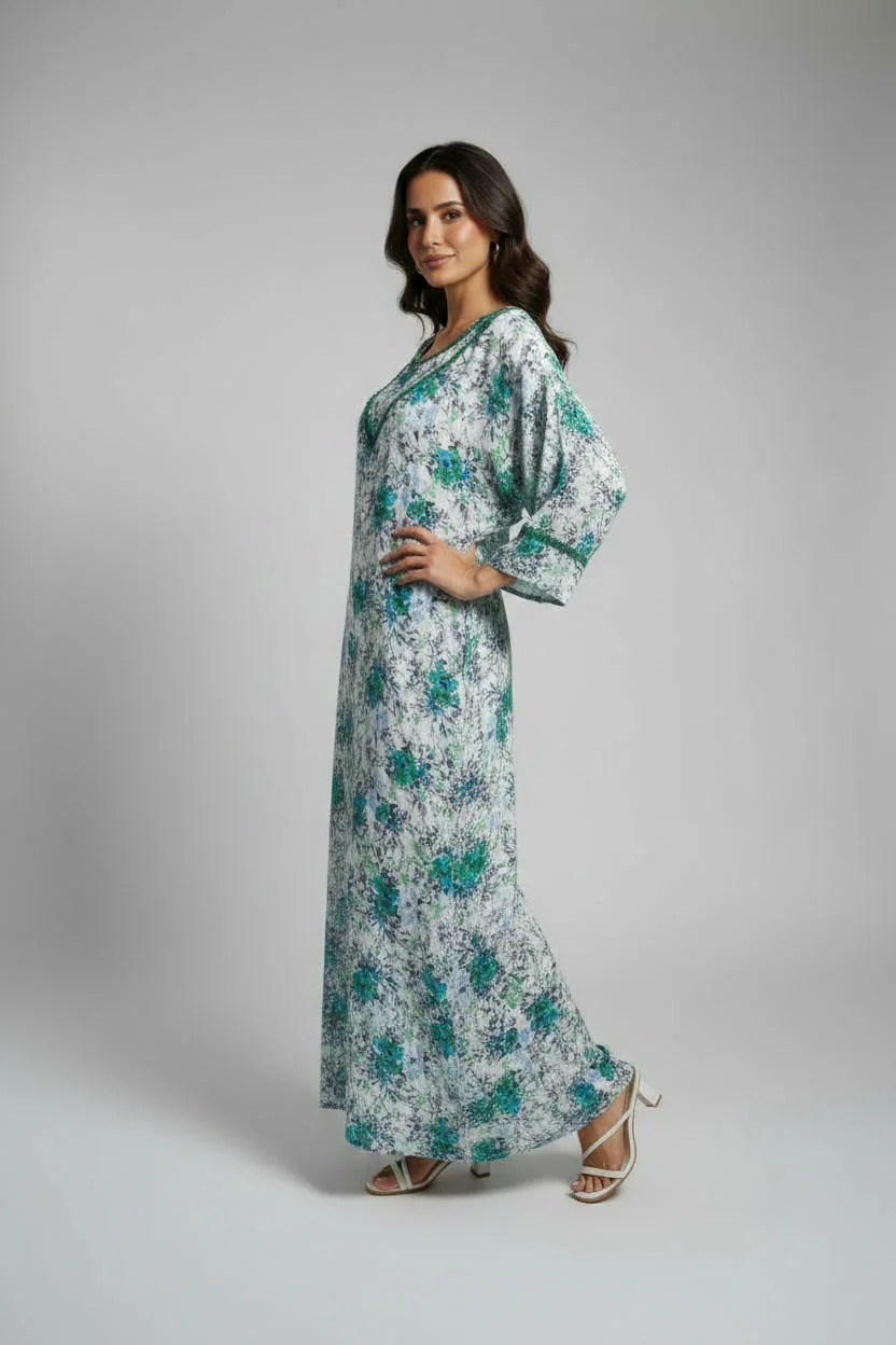 Pyjama en Tissu Khayt – Gandoura d'Intérieur Fluide & Broderie Florale