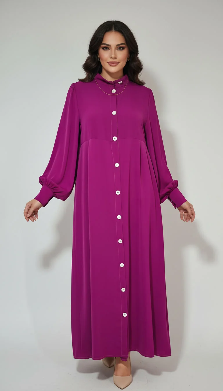 Abaya Élégante Forme Simple – Tissu Crêpe Rosa