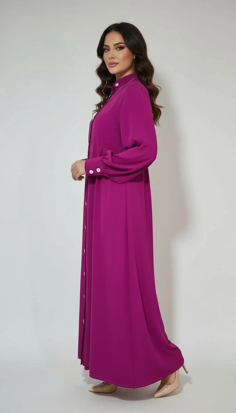 Abaya Élégante Forme Simple – Tissu Crêpe Rosa