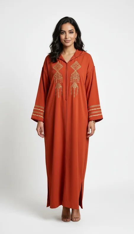 Djellaba en Crêpe de Soie Makhzania – Broderie Dorée