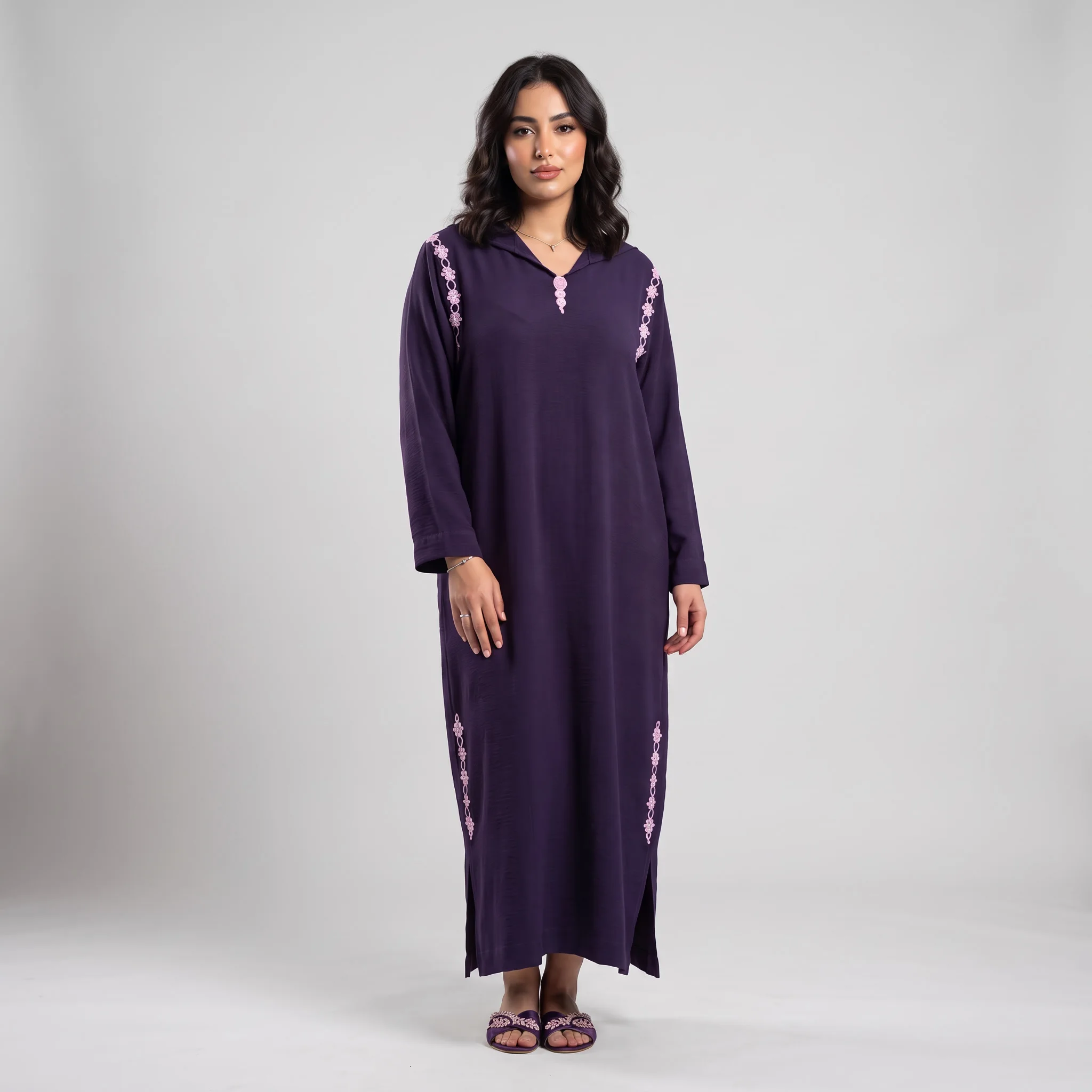 Djellaba Bordeaux en Crêpe Froissé