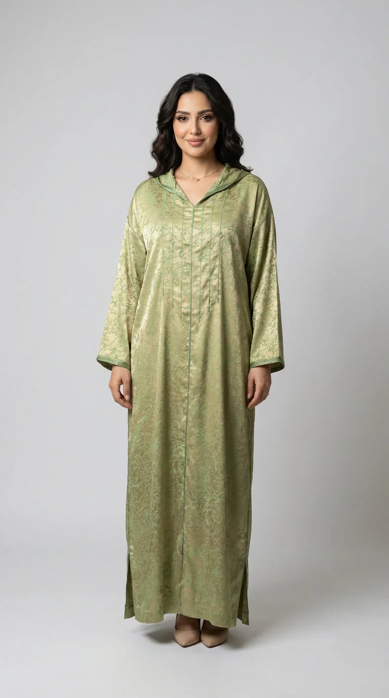 Djellaba Prestige – Tissu Kamkha Brocart & Motif Beldi