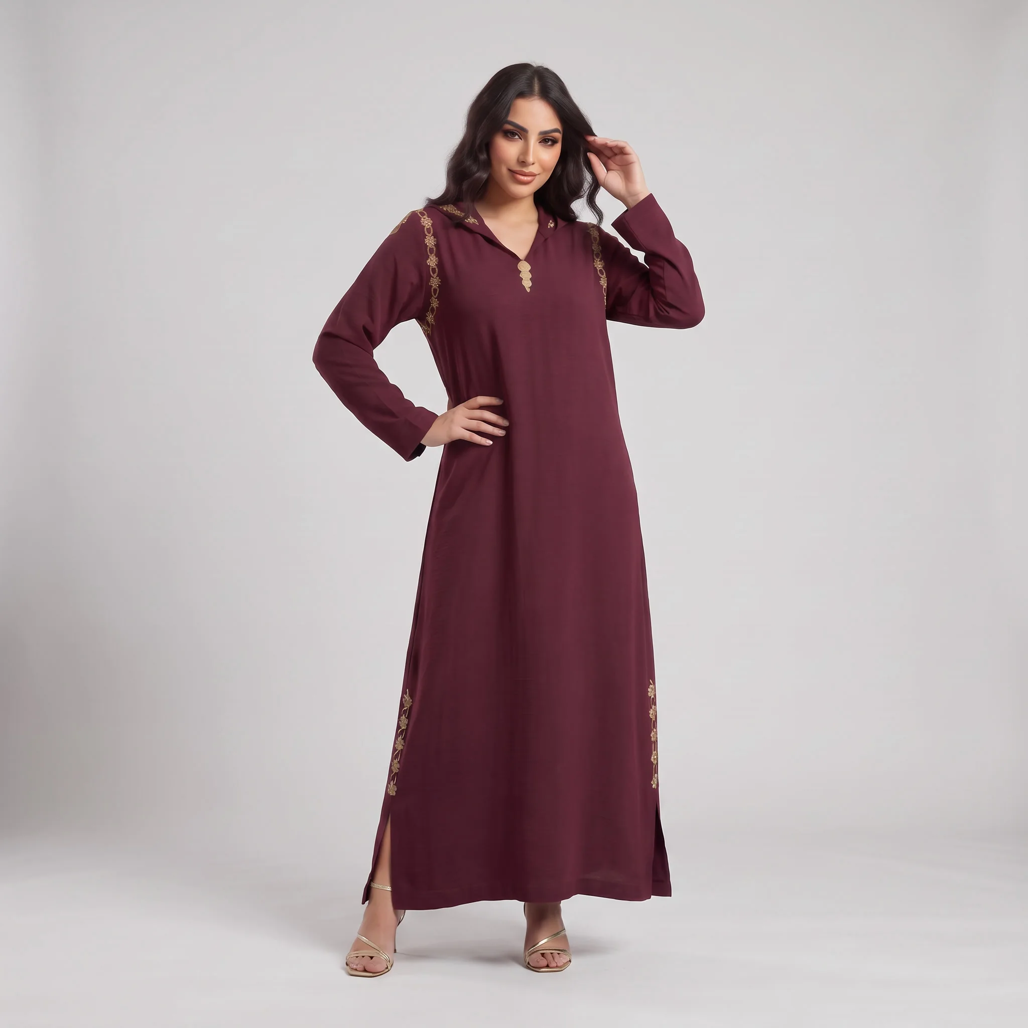 Djellaba Burgundy en Crêpe Froissé