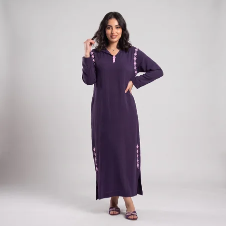 Djellaba Bordeaux en Crêpe Froissé