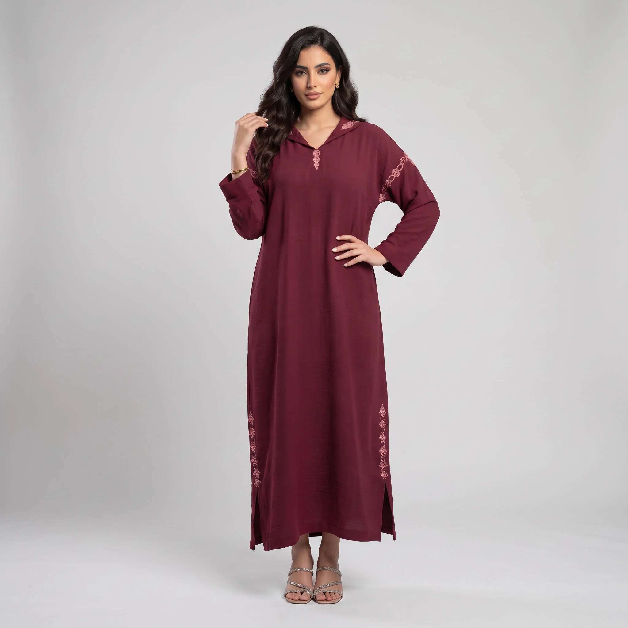 Djellaba Bordeaux Makhzania en Crêpe FroisséH
