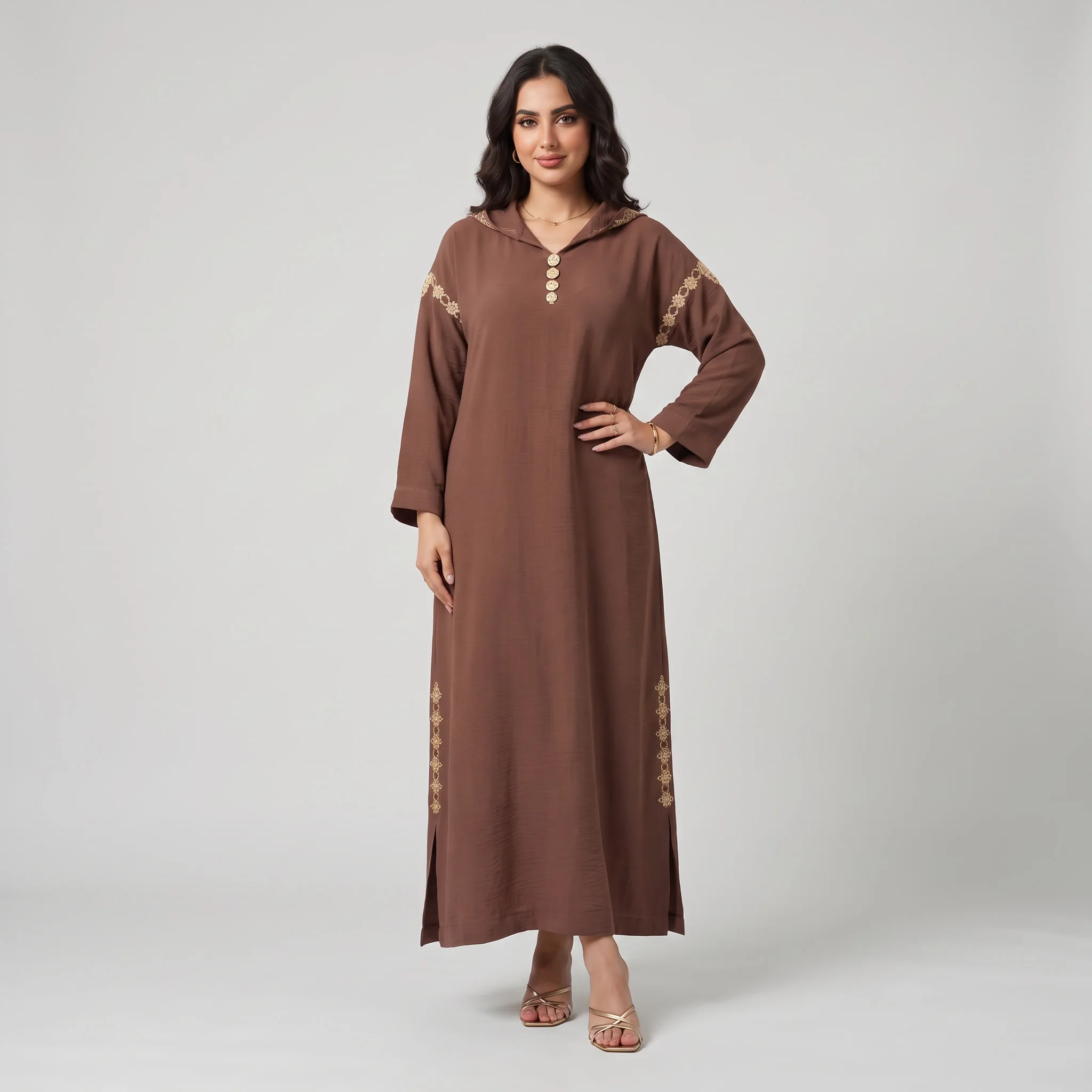 Djellaba Marron en Crêpe Froissé