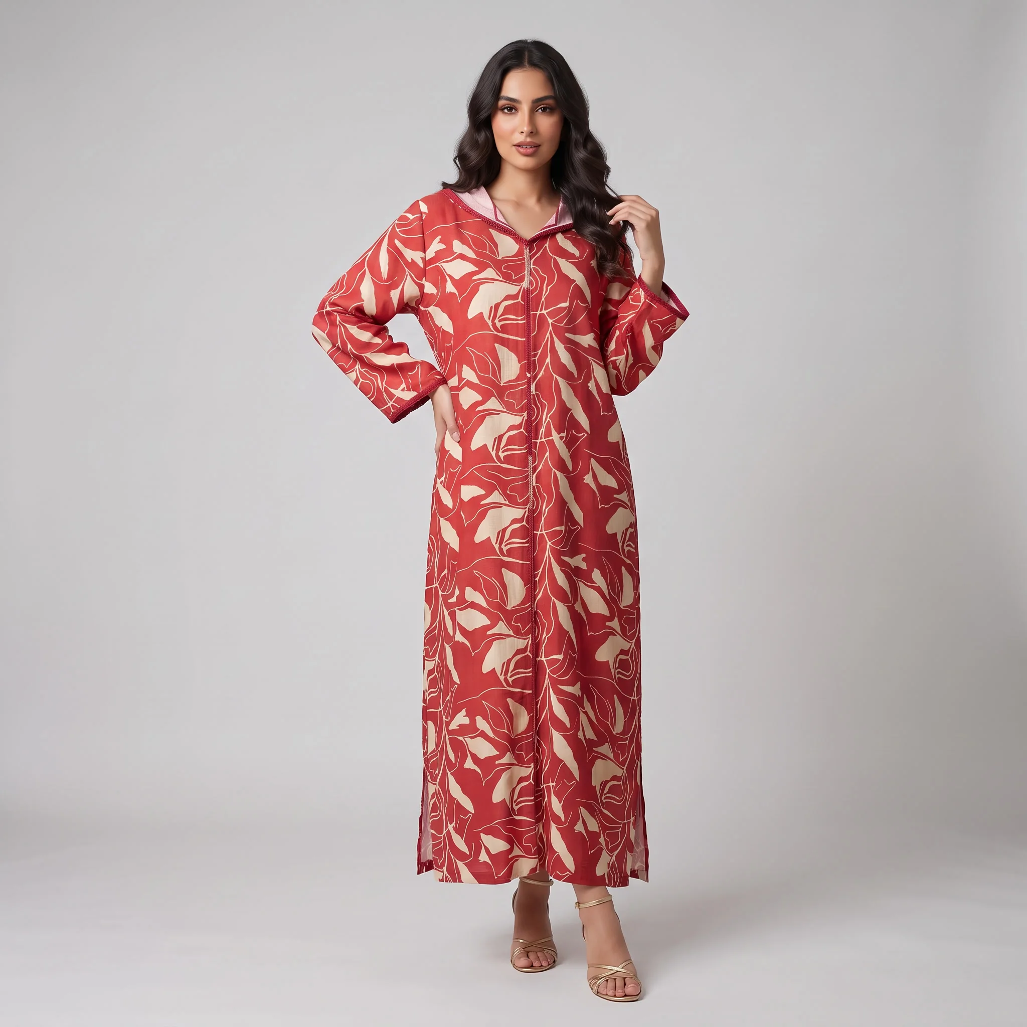 Djellaba Moderne en Lin-Viscose Imprimée – Style Tradition-Chic & Tissu Ultra-Fluide