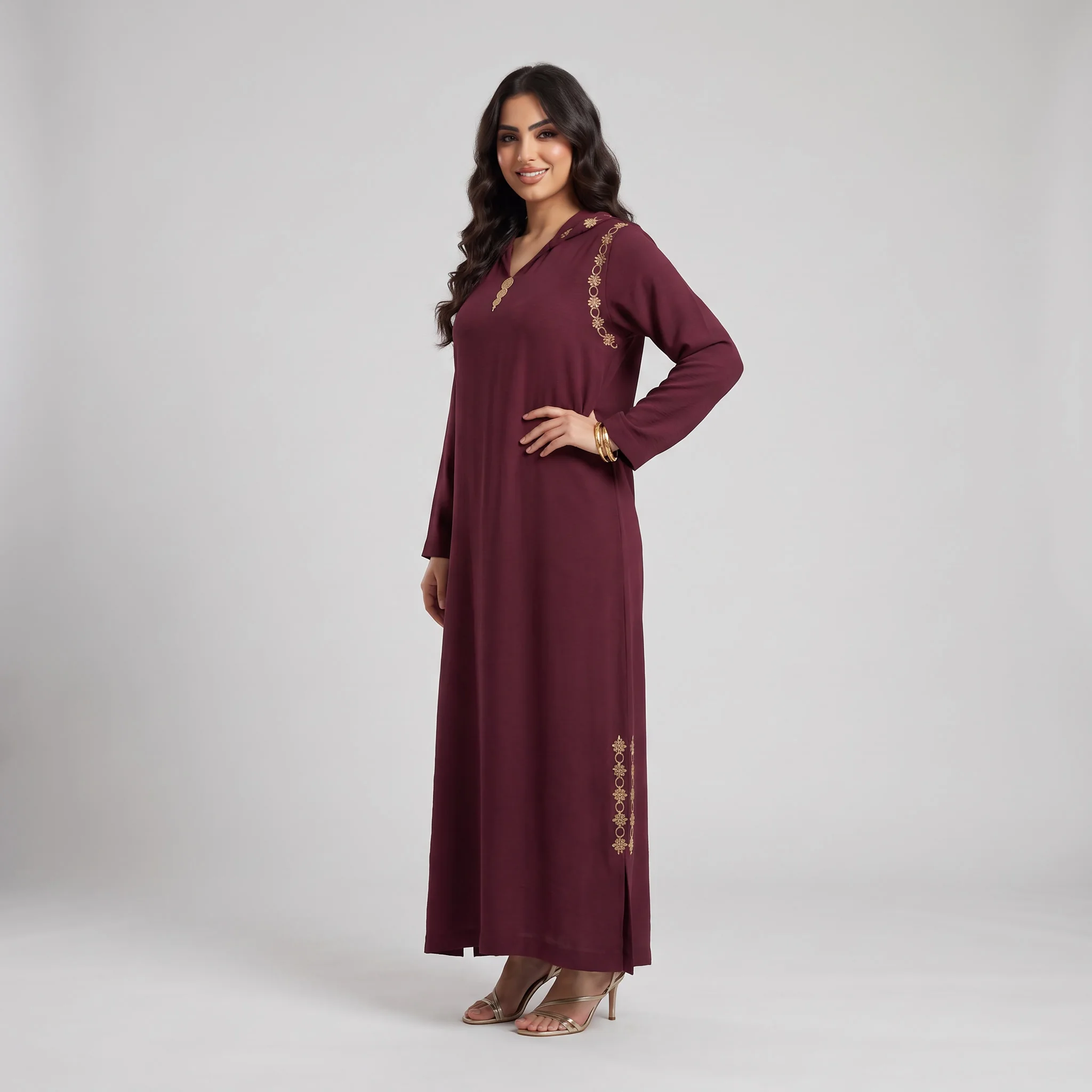 Djellaba Burgundy en Crêpe Froissé