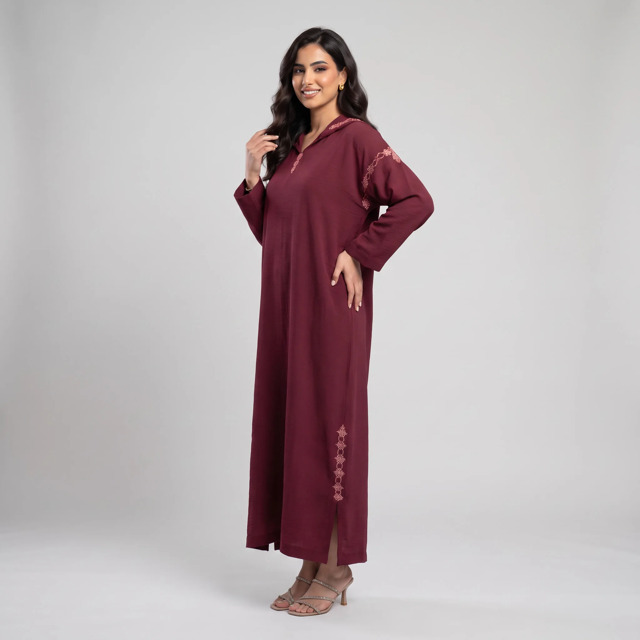 Djellaba Bordeaux Makhzania en Crêpe FroisséH
