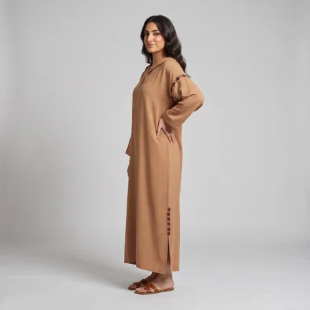 Djellaba Tabac en Crêpe Froissé