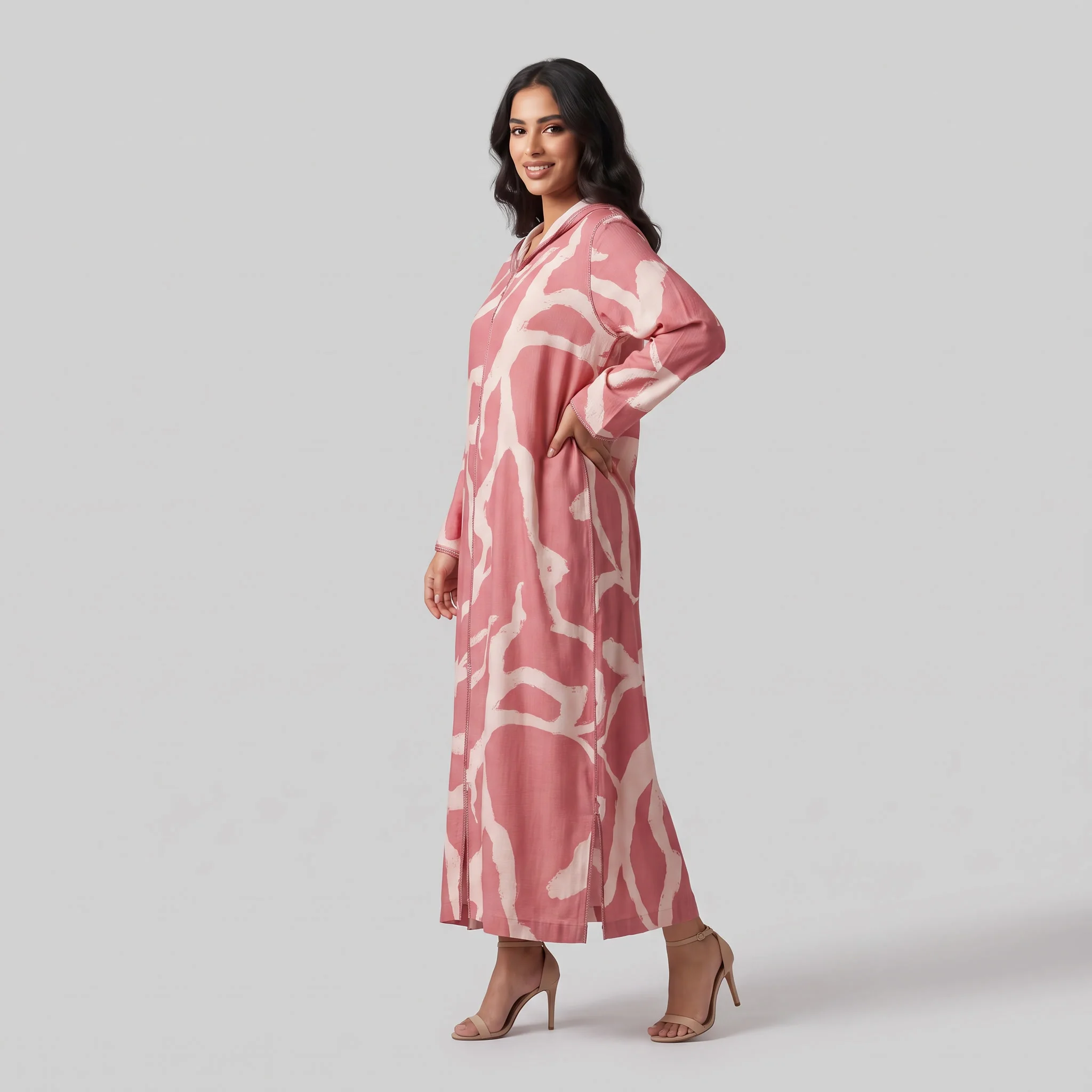 Djellaba Moderne en Lin-Viscose Imprimée – Style Tradition-Chic & Tissu Ultra-Fluide