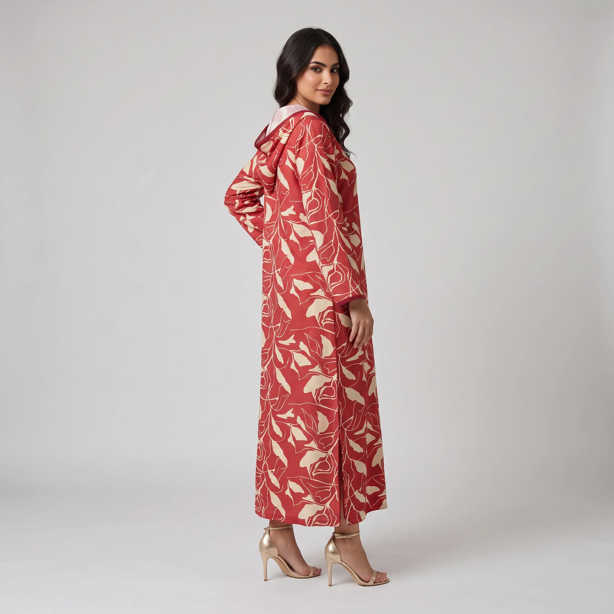 Djellaba Moderne en Lin-Viscose Imprimée – Style Tradition-Chic & Tissu Ultra-Fluide