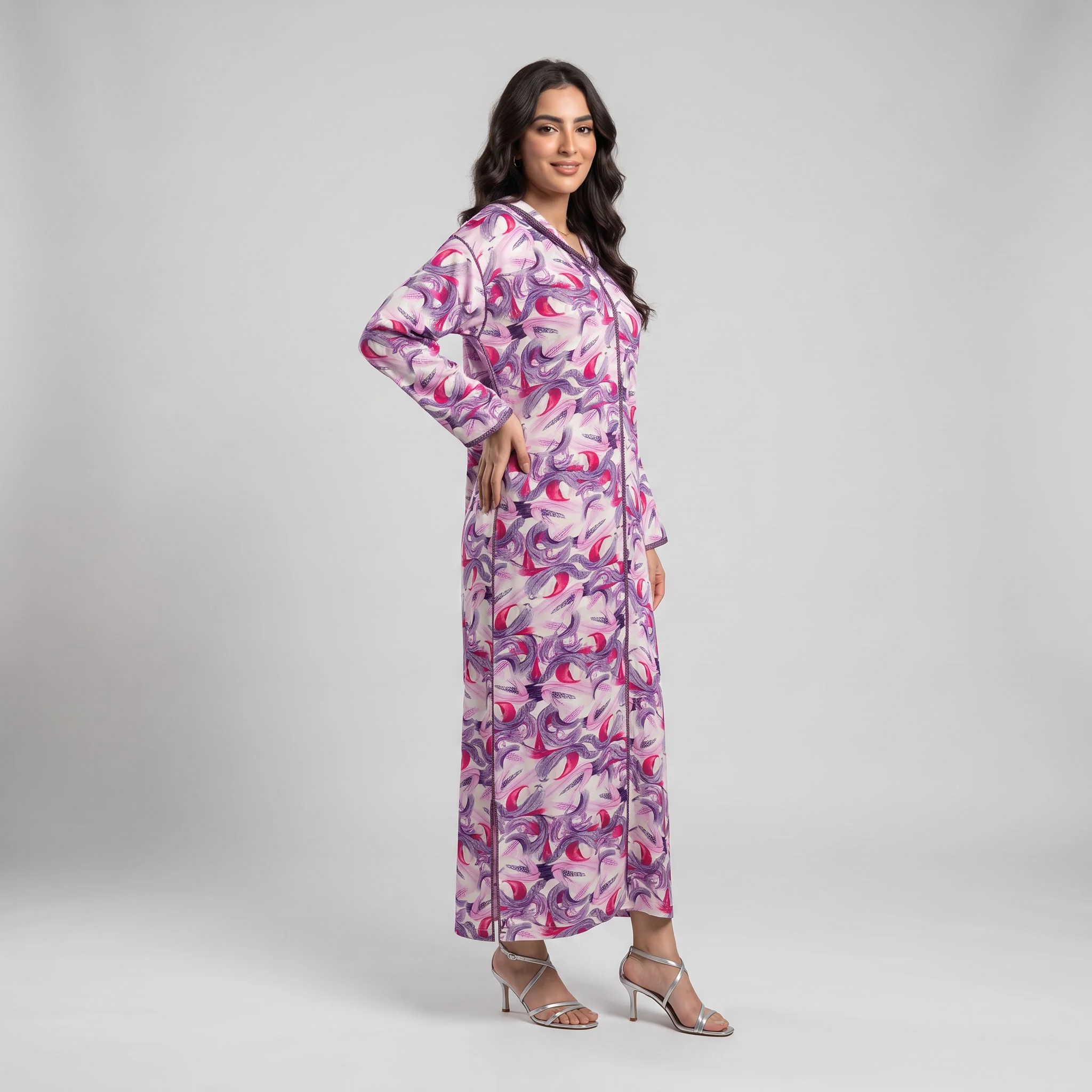 Djellaba Moderne en Lin-Viscose Imprimée – Style Tradition-Chic & Tissu Ultra-Fluide