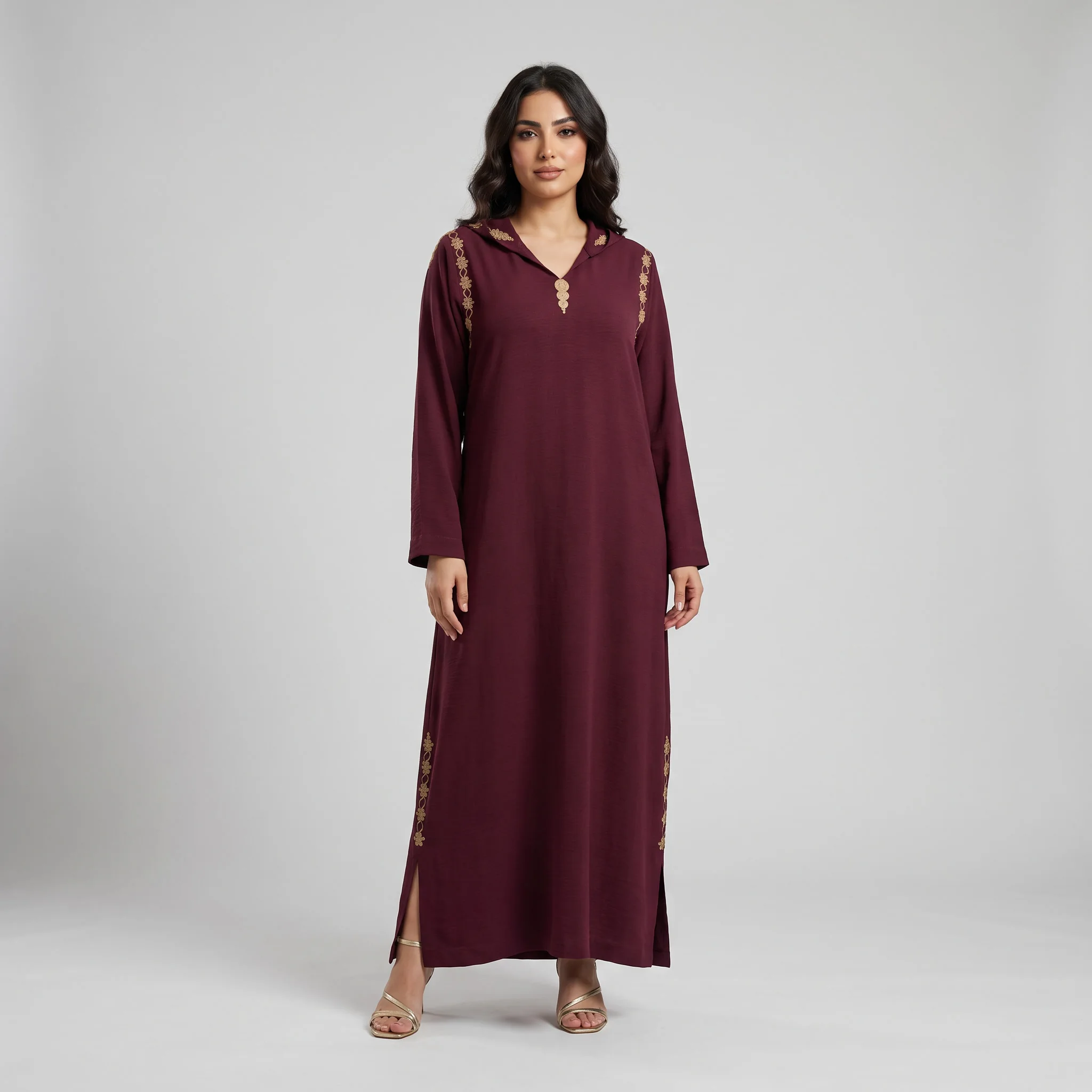 Djellaba Burgundy en Crêpe Froissé
